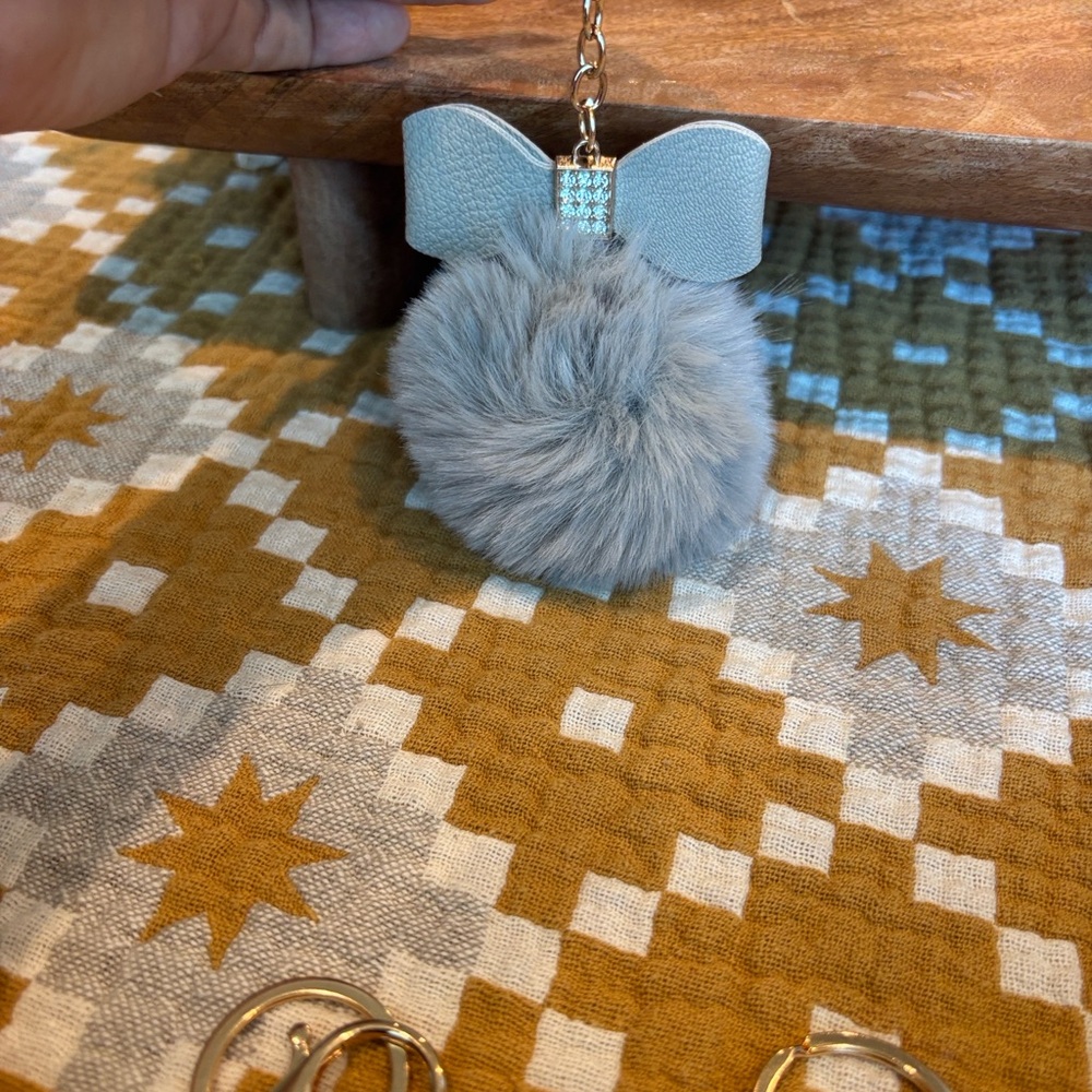 NEW Bag Charm Key Chain Pom Pom w/bling bow You pick color - Picture 11 of 14